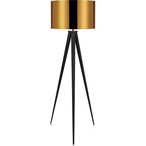 Lampadaire Trépied Lampe De Sol Sur Pied Abat-jour Doré VN-L00004-EU (1/5)