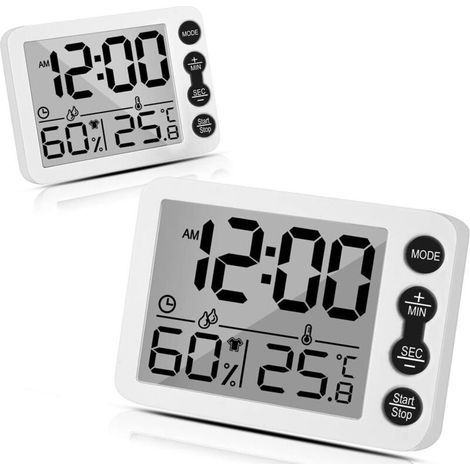 pair Thermomètre Hygromètre Intérieur, Multifonction Thermo-hygromètre électronique, écran LCD Clair, Moniteur d'humidité Précis avec Réveil pour la Maison, la Chambre de Bébé,Lot de 2-Fei Yu
