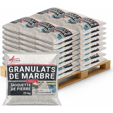 Granulats moquette de pierre marbre - Drainant & haute résistance - 1200 kg (jusqu'à 72 m²) Blanc Carrare - ARCANE INDUSTRIES