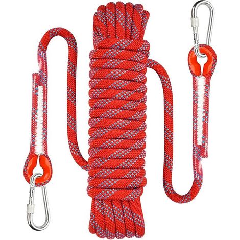 Cuerda de escalada de 10 metros - resistencia a la tracción de 1000 kg - incluye 2 mosquetones - roja (1/5)