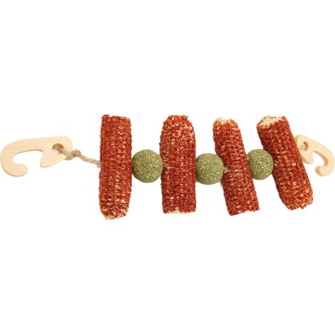 Jouets à mâcher suspendus pour lapins avec 2 crochets, jouet à mâcher avec balle d'herbe pour lapins, hamsters et cochons d'Inde. (1/5)