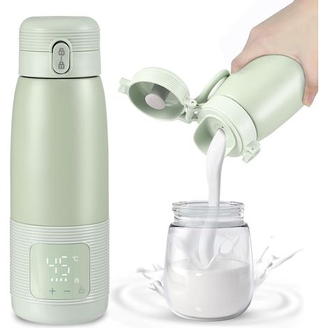 Portable Bottle Warmer,  Large Capacity 500ML Baby Milk Warmer,  Fast Heating and Precise Temperature Control,  Rechargeable,  Green (1/5)