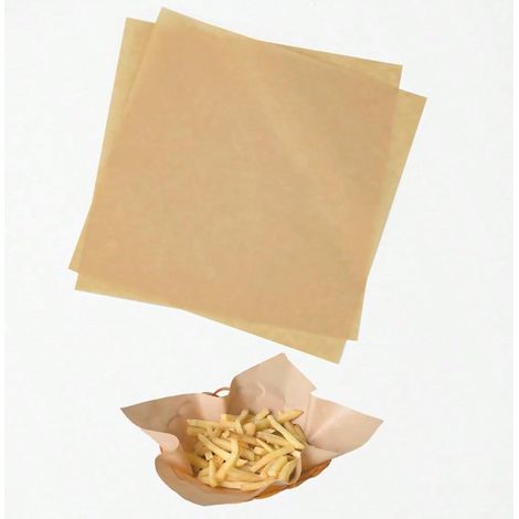 Feuilles de papier pour charcuterie marron – 100 pièces, 7x7 pouces, pour emballer des paniers alimentaires : sandwichs, burgers, doublures de boîtes de boulangerie – résistant à la graisse et jetable (1/5)