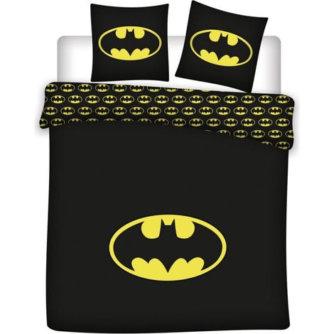 Parure de lit Batman Logo 240x220 avec 2 taies 63x63 - Housse de couette 100% polyester douce et lavable (1/3)