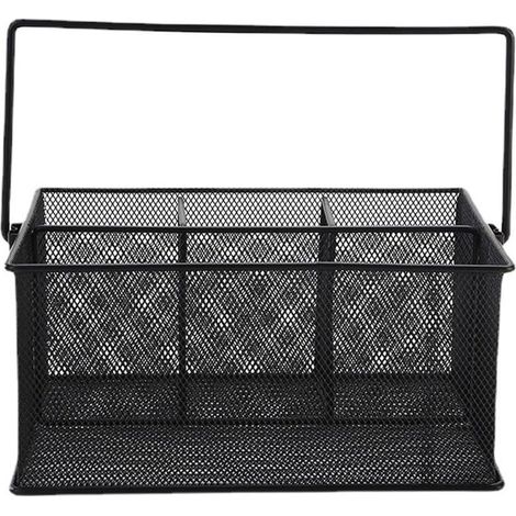 Schwarzer Besteckkorb aus Metall mit 4 Fächern, Besteckorganizer für Küche, Partys und Camping.