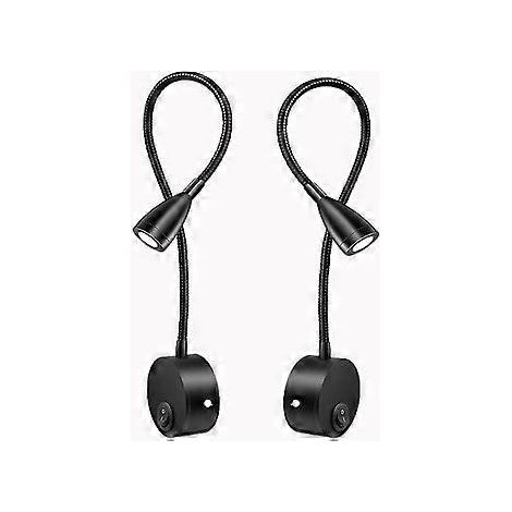 Nachttischlampe, Wandlampe, Leselampe, LED-Schwanenhalslampe, 3 W, 3000 K warmweiß, Schwarz, 2er-Pack