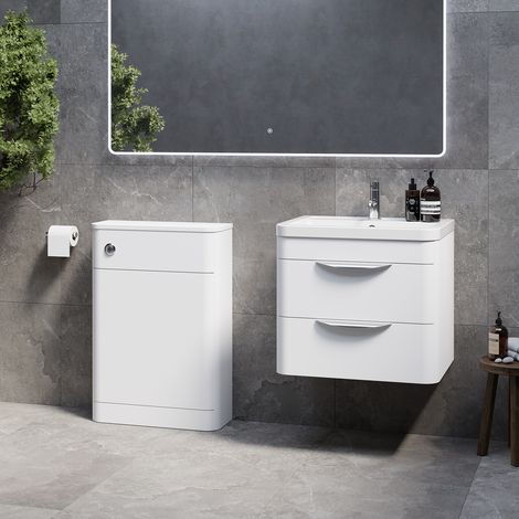 Oslo Gloss White 1150mm Wall Mounted Vanity Unit Toilet Suite with Leni Basin - 1150mm - Oslo Standard HandleWithout Jubilee Toilet Pan