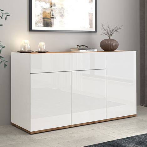 Buffet/bahut moderne 120 cm blanc/chêne wotan Grana (1/5)
