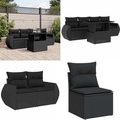 Salon de jardin 5 pcs avec coussins noir résine tressée - Ensemble Salon De Jardin - Meuble Extérieur - Jardin Design - Mobilier De Jardin - Chaise Lounge - Home & Living (1/5)