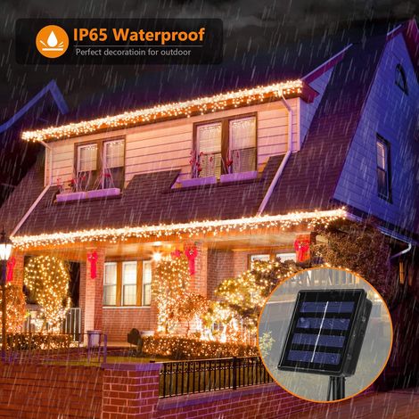 Maxsure Solar-Lichterkette für den Außenbereich, 22 m, 200 LEDs, Lichterketten-Dekorationsbeleuchtung für Garten, Terrasse, Hof, Haus, Weihnachten, Hochzeit, Partydekoration, IP65 wasserdicht (Warmwei