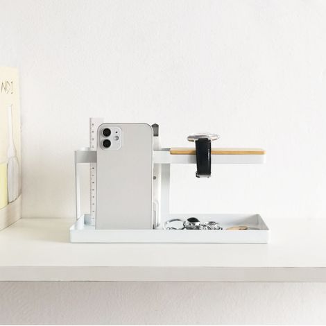 Étagère de bureau multifonctionnelle à 2 niveaux en fer forgé blanc pour clés, télécommandes, téléphones et lunettes (1/5)