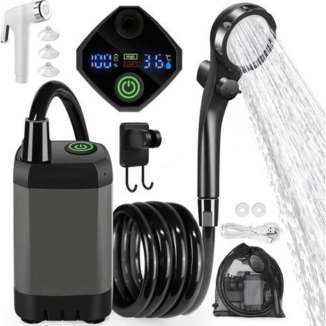 Camping-Duschset, tragbare Dusche mit Temperatur- und Leistungsanzeige, verstellbarer Duschkopf für Outdoor-Aktivitäten und Haustiere. (1/5)