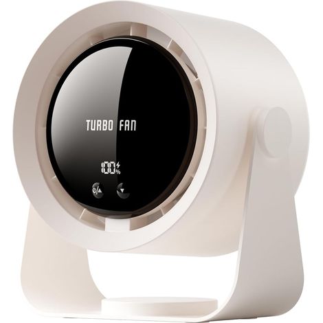 Wiederaufladbarer USB-Tischventilator mit Digitalanzeige, 5 ultraleisen Geschwindigkeitsstufen, 90° Neigungswinkel, zum Aufhängen geeignet für Schlafzimmer, Küche, Camping, Büro, Wohnzimmer (Khaki)