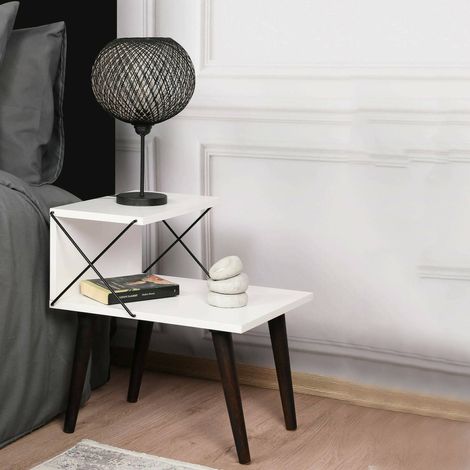 Dmora - Mesa de noche Astraea, Cómoda baja, Mesilla de noche, Estante de la cama, 50x40h55 cm, Blanco, con embalaje reforzado (1/5)
