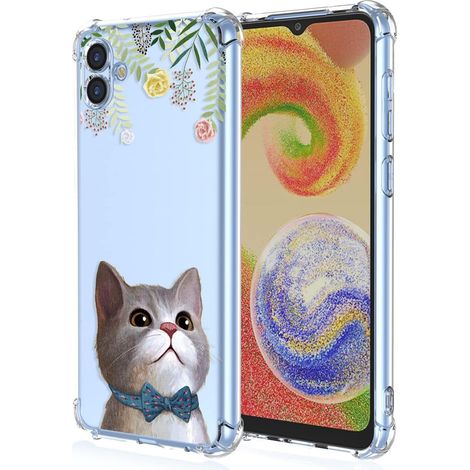 COQUE POUR SAMSUNG GALAXY A04 TRANSPARENTE CHAT FLEURS COLORÉES DOUX MIGNON (1/5)