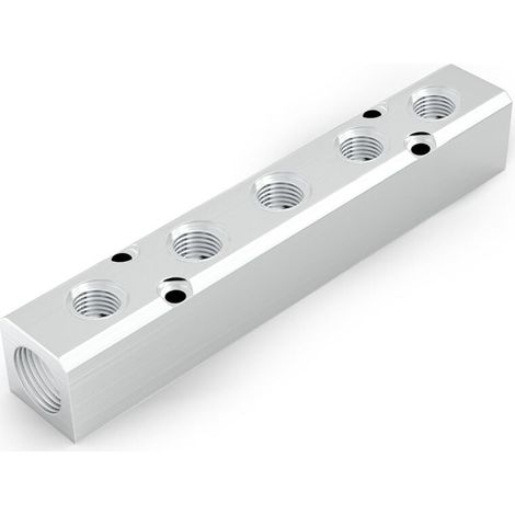 Pack of 1 Aluminum 4-Way 7-Port Pneumatic Manifold Air Distribution Block Splitter 1/4" Outlet Port 1/2" Supply Port (1/4)