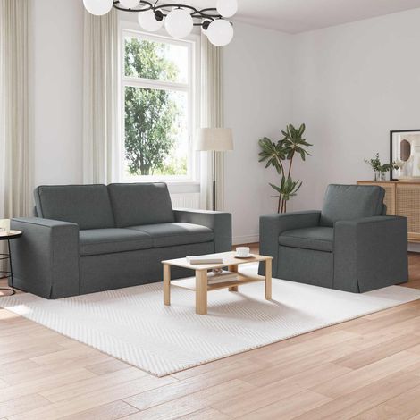Sofa Set 2 pcs Dunkelgrau 182 x 80 x 82 cm Stoff (1/5)