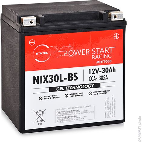 NX – Batterie moto gel 12V 30Ah – Technologie plomb étanche gel – Compatible Harley Davidson 1803 CVO FLH 2007-2013 – Dimensions 169x131x175mm