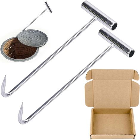 Lot de 2 crochets de levage pour couvercle d'égout - Pour charges lourdes - En acier inoxydable - 30 cm - Argenté (1/5)