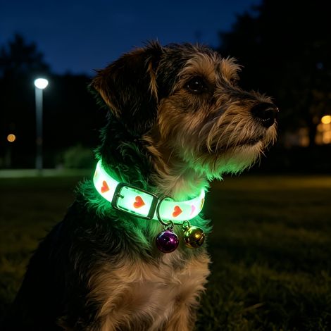 Lot de 3 colliers pour chat et chien en silicone luminescent taille unique ajustable, collier de sécurité anti-perte brillant la nuit avec clochette, adapté aux petits et moyens animaux pour promenade (1/4)