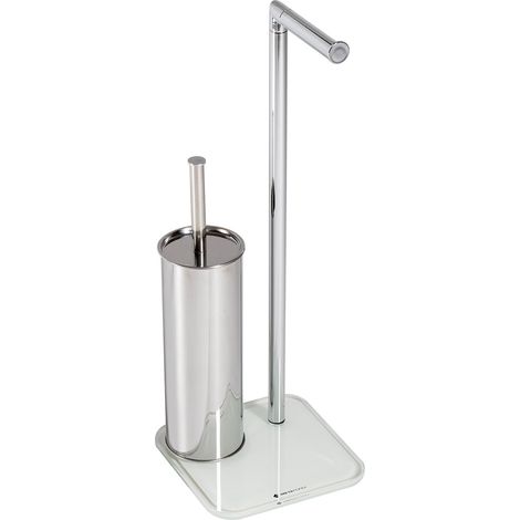Piantana bagno da terra in vetro bianco con porta scopino portarotolo mod. Zero