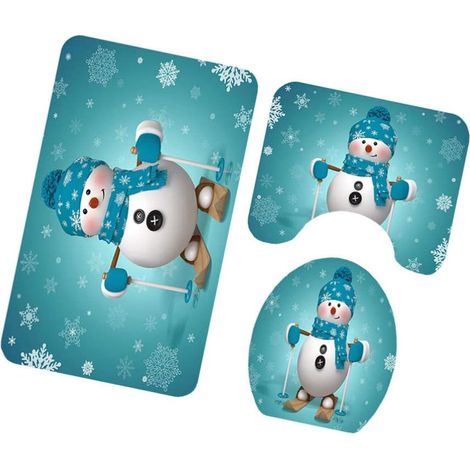 Tapis de Toilette Imprimé Noël et Personnages Animés Polyester Élastique pour Salle de Bain (1/5)