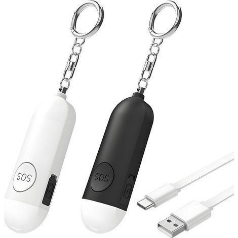 Zweiteiliges persönliches Alarmset – Taschenlampe – mit Karabiner – USB-Ladefunktion – SOS-Sirene – geeignet für Frauen, Kinder und Nachtwanderer (1/5)