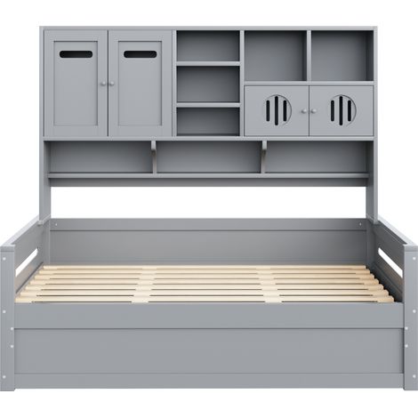 Lit banquette 90x200 bois gris coffre hydraulique rangement sans matelas (1/5)