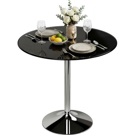 HOMCOM Round Bar Table, Dining Table with Tempered Glass Top and Steel Frame