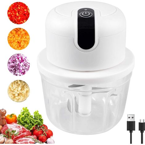 Hachoir Électrique, 300 Ml Mixeur Hachoir, Mini Hachoir Électrique, Hachoir Electrique, USB Robot Mixeur Multifonctions, Hachoir Oignon avec Récipient en Verre, pour Oignon, Ail, Viande (1/5)