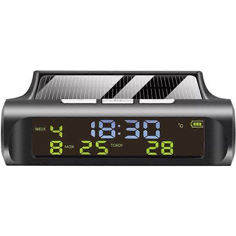 Horloge de voiture avec thermomètre, horloge numérique solaire pour tableau de bord.-9.00X6.00X3.00CM-Black (1/3)