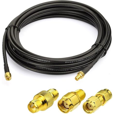 Câble Rallonge Antenne WiFi RP-SMA Mâle à Femelle KSR195 5 m Câble Extension Coaxial, 3 Adaptateurs, pour Routeur WiFi, Caméra Surveillance / Recul Sans Fil, Bluetooth (1/5)