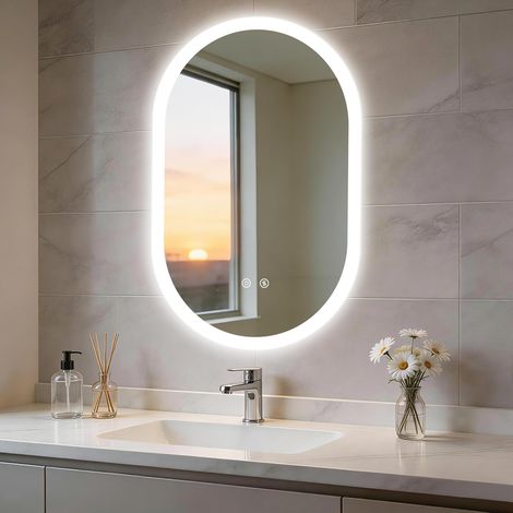 50x80cm Ovale Specchio Bagno con Luce LED Antiappannamento Retroilluminato Memoria Dimmerabile