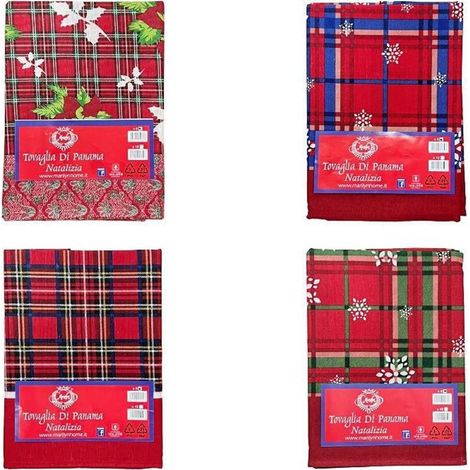 TrAdE Shop Traesio - Tovaglia Natalizia Panama Tessuto Resistente Tema Natale Varie Fantasie 12 Posti - (1/4)