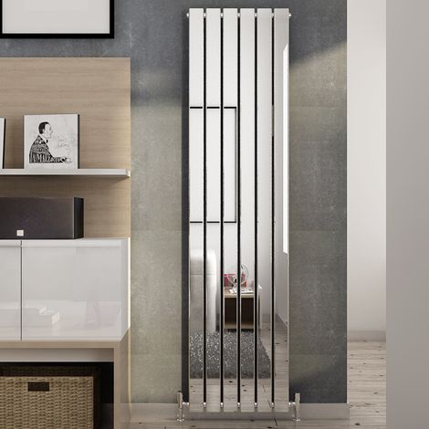 ELEGANT 1800 x 452 mm Chrome Vertical Column Radiator Single Flat Panel Designer Bathroom Radiator + Chrome Thermostatic Radiator Valves (1/5)