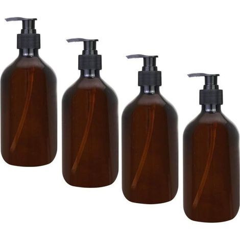 Flacon Distributeur - 500 ml - Plastique PET Ambre - Protection UV - Tête Pompe Hygiénique - Lot de 4 (1/5)