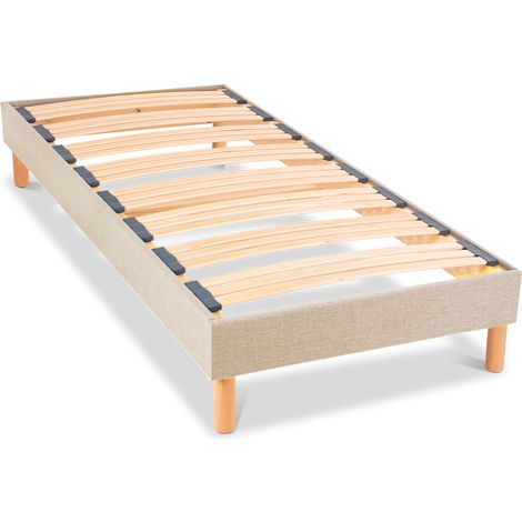 NUIT DE COTON Sommier à lattes en bois LINO 90x200 cm Coloris Beige Livré en kit (1/5)