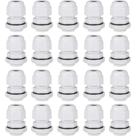 M16x1.5 Presse-étoupe 4mm-8mm Fil Trou Imperméable Nylon Joint Réglable Contre-écrou avec Rondelle Blanc 20Pcs (1/5)