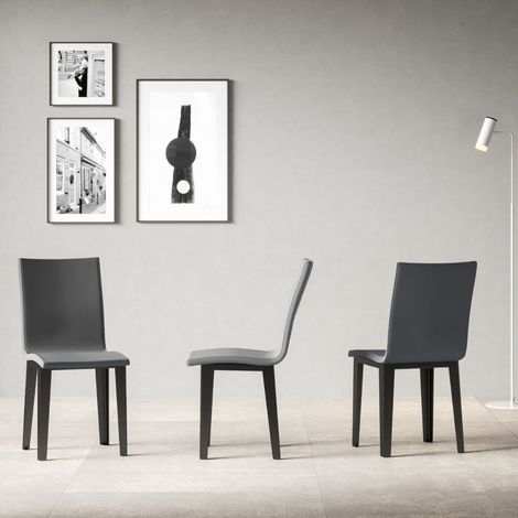 Sedia in ecopelle Grigio gambe coniche antracite - ARMIDA SET 2 PEZZI (1/5)
