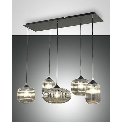 GILLIS LAMPADARIO A SOSPENSIONE IN VETRO COLORE FUME' 5 LUCI ATTACCO E27 (1/3)