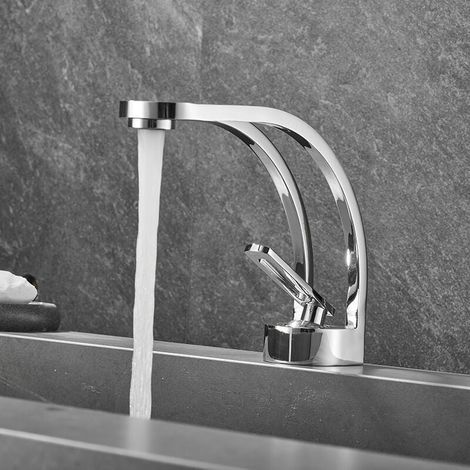 FOREHILL Robinet Salle de Bain Design Créatif Moderne, Robinet de Lavabo Noir, Mitigeur Salle de Bain Robinetterie Lavabo Monotrou, Laiton(Gris fumé) (1/5)