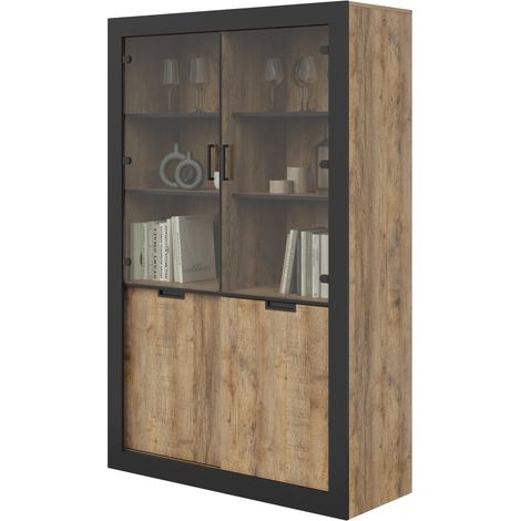 Vitrinendesign Kollektion MEUNIER Farbe Sandelholz-Eiche und matt-schwarz – 4 Türen