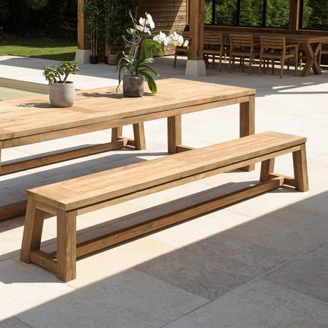KALLY - Banc de jardin 270x35cm en bois teck recyclé couleur naturelle