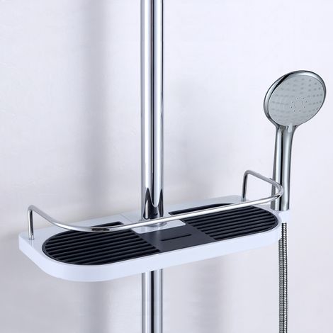 Étagère suspendue pour barre de douche, étagère de salle de bain, présentoir et rangement avec rails, sans perçage, en plastique.