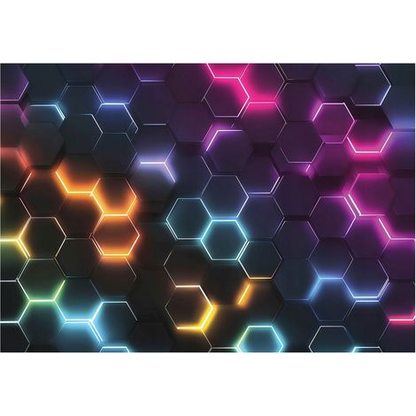 Papier peint mural hexagones 3D gaming ado intissé grand format design intérieur chambre ado pas cher 200x140 cm (1/5)