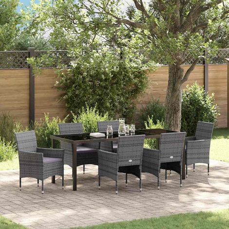 Garten Essgruppe mit Kissen 7 pcs Grau Poly-Rattan