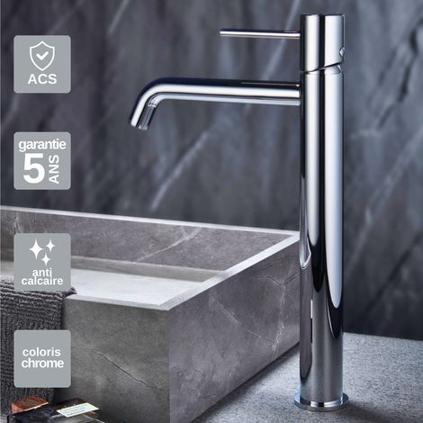 Robinet Mitigeur Lavabo Salle de Bain chromé – Bec Haut Anti-Calcaire – Design moderne - MONZA IMEX