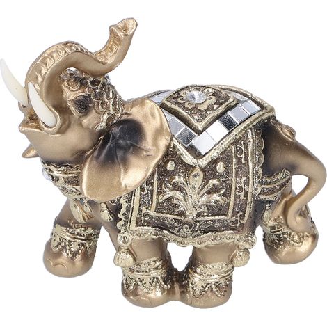 Feng-Shui-Elefantenstatue aus goldenem Kunstharz, Tierfigur, Dekoration fürs Büro, 10 x 5 x 10 cm (1/5)