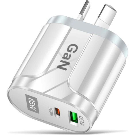 Chargeur 65 W GaN, charge rapide, 2 ports USB-C PD, compatible smartphones et ordinateurs portables (1/5)