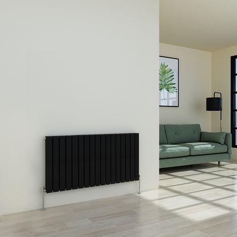 Warmehaus Flat Panel Black Radiator Horizontal Double 600x1156mm